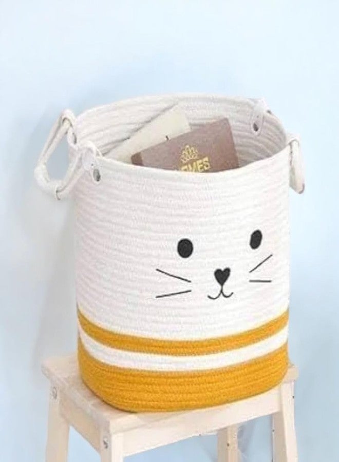 DOLCE CASA Kids Lid Basket With Beautiful Characters - Rope Storage Basket For Baby Diaper, Stuffed Animal Storage Bin Rope Basket For Kids Toy, Baby Laundry Baskets with Lid. (Yellow Cat) - Image 3